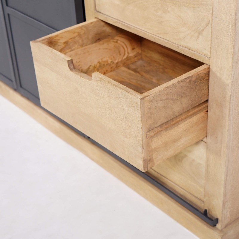 Industrieel dressoir in massief hout en metaal 200 cm – Detroit