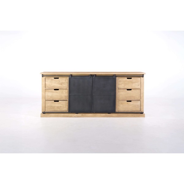Industrieel dressoir in massief hout en metaal 200 cm – Detroit