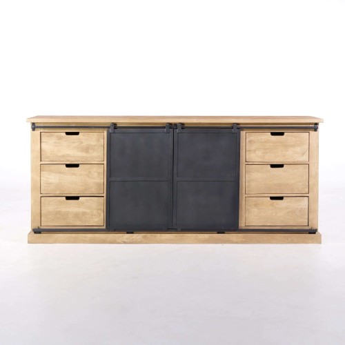 Industrieel dressoir in massief hout en metaal 200 cm – Detroit