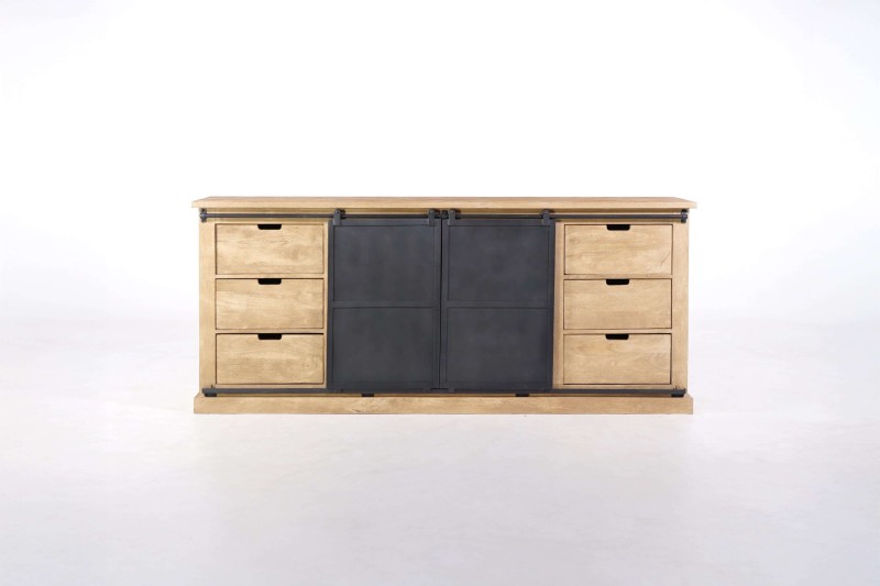 Industrieel dressoir in massief hout en metaal 200 cm – Detroit