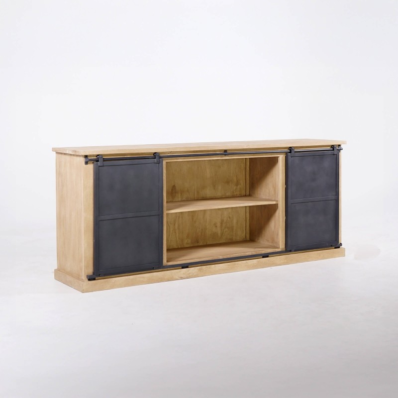 Industrieel dressoir in massief hout en metaal 200 cm – Detroit
