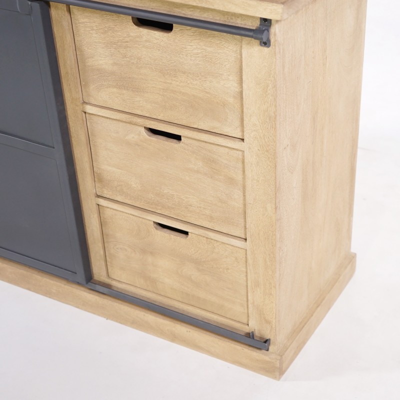 Vitrinekast in massief hout in industriële stijl 100 cm – Detroit