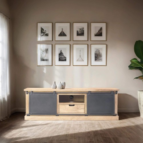Tv-meubel massief hout en metaal in industriële stijl 150 cm – Detroit