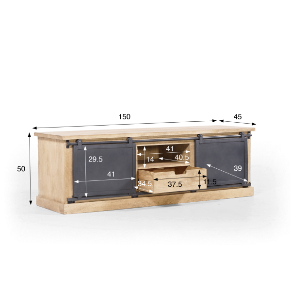Tv-meubel massief hout en metaal in industriële stijl 150 cm – Detroit