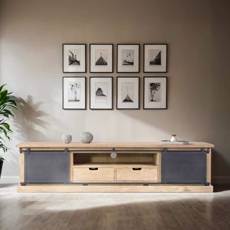 Meuble tv bois massif et metal style industriel​ 200 cm - Detroit