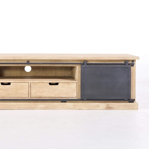 Meuble tv bois massif et metal style industriel​ 200 cm - Detroit