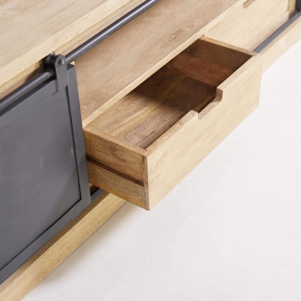 Meuble tv bois massif et metal style industriel​ 200 cm - Detroit