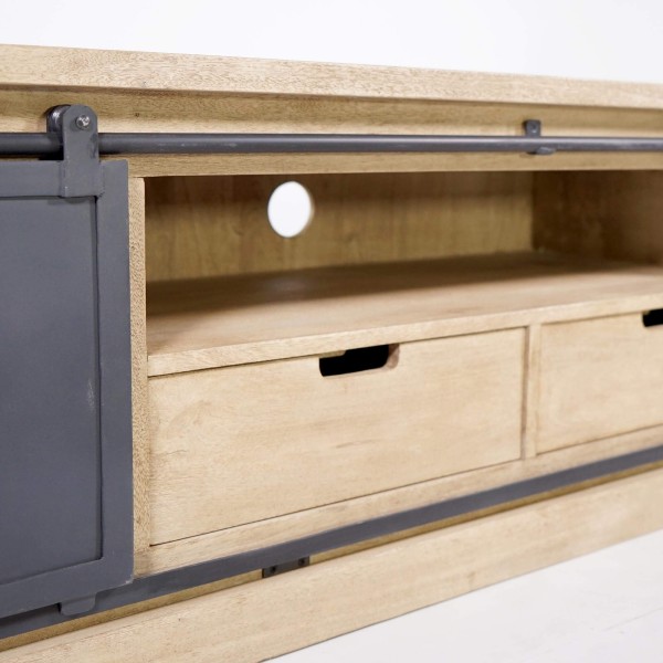 Meuble tv bois massif et metal style industriel​ 200 cm - Detroit