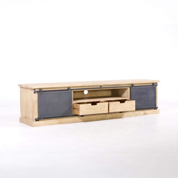 Meuble tv bois massif et metal style industriel​ 200 cm - Detroit