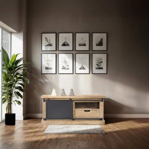 Tv-meubel in massief hout en metaal in industriële stijl – 100 cm – Detroit