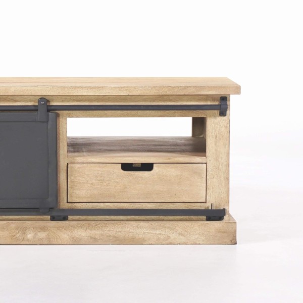 Tv-meubel in massief hout en metaal in industriële stijl – 100 cm – Detroit
