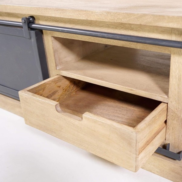 Tv-meubel in massief hout en metaal in industriële stijl – 100 cm – Detroit