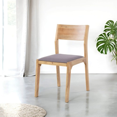 Stoel van naturel hout en grijze stof - Elegance