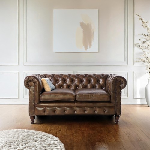 Chesterfield zetel in echt leder 2-zit – Edward