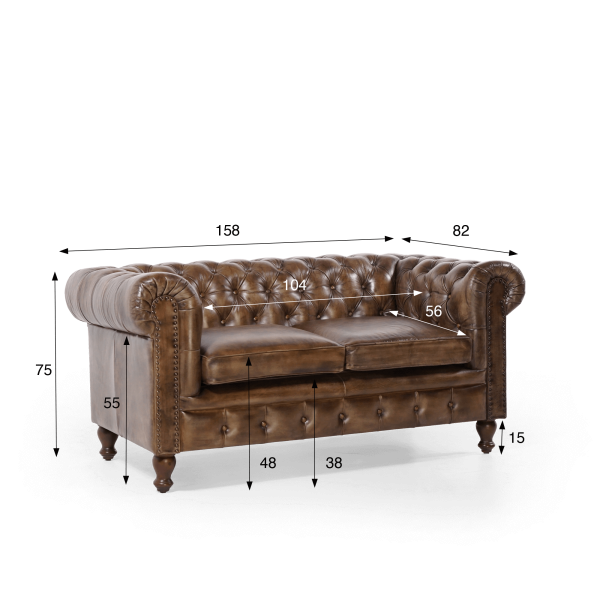 Chesterfield zetel in echt leder 2-zit – Edward