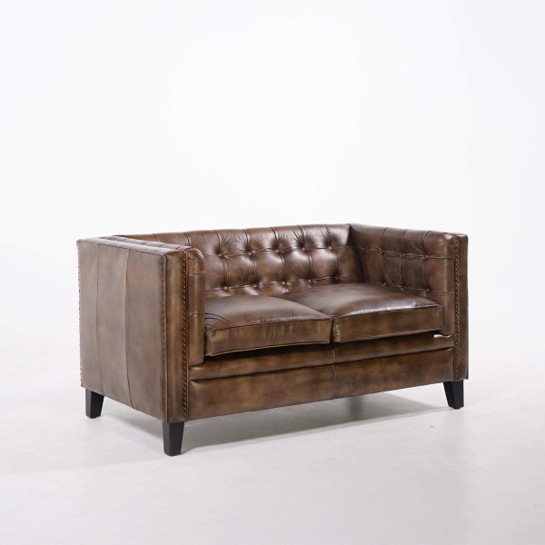 Gecapitonneerde 2-zitsbank in buffelleder Chesterfield - Charles