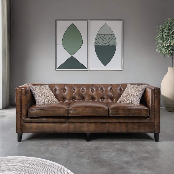 Chesterfield 3-zitsbank in gecapitonneerd buffelleer – Charles