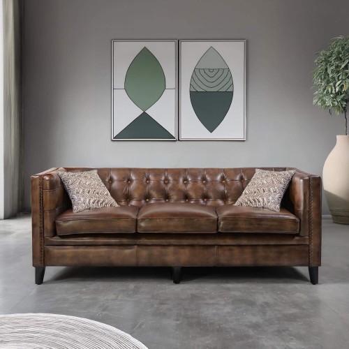 Chesterfield 3-zitsbank in gecapitonneerd buffelleer – Charles