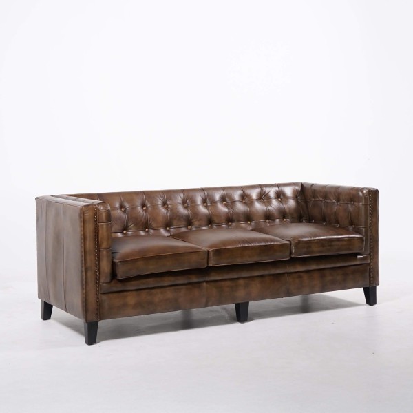 Chesterfield 3-zitsbank in gecapitonneerd buffelleer – Charles