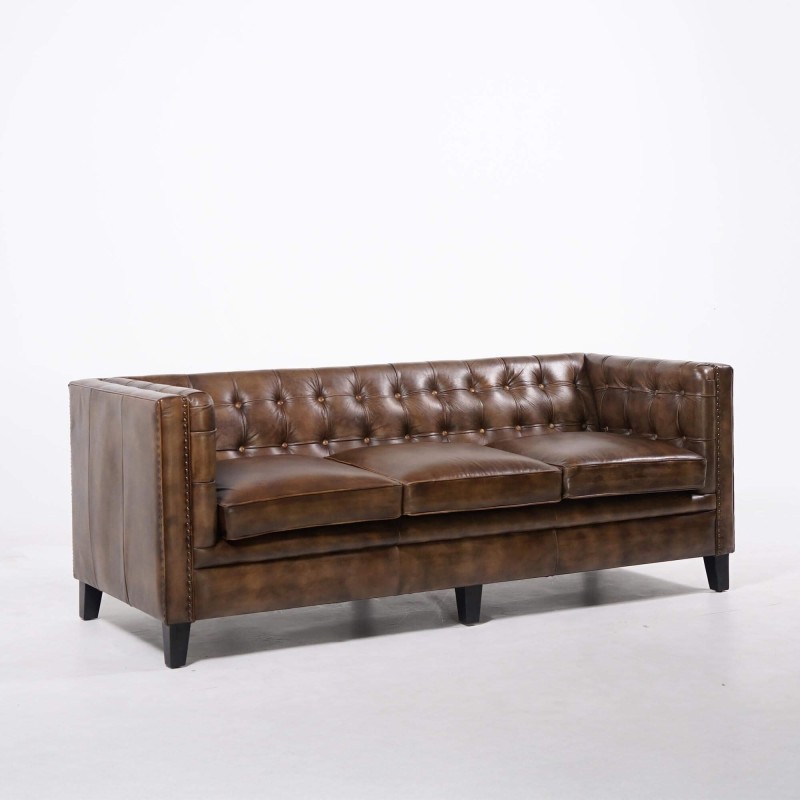 Chesterfield 3-zitsbank in gecapitonneerd buffelleer – Charles