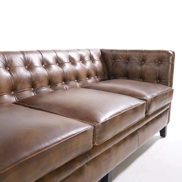 Chesterfield 3-zitsbank in gecapitonneerd buffelleer – Charles
