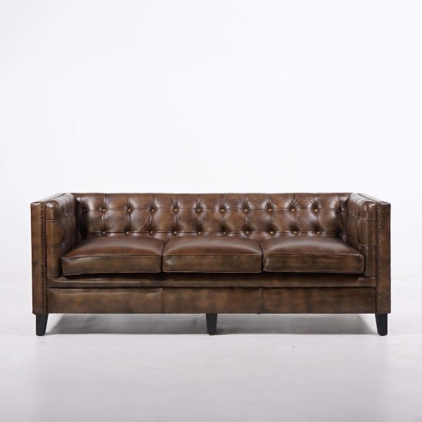 Chesterfield 3-zitsbank in gecapitonneerd buffelleer – Charles