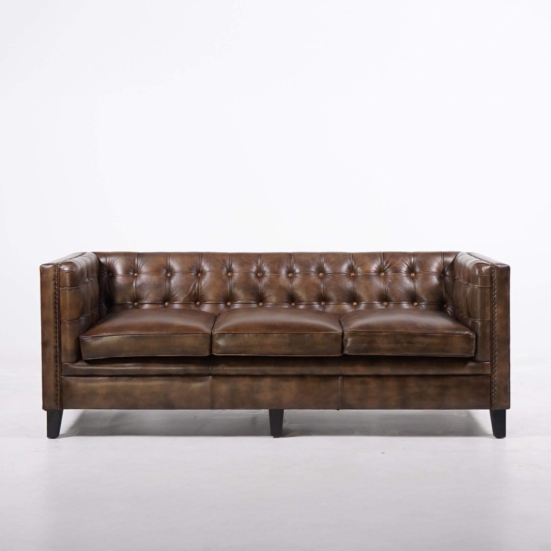 Chesterfield 3-zitsbank in gecapitonneerd buffelleer – Charles