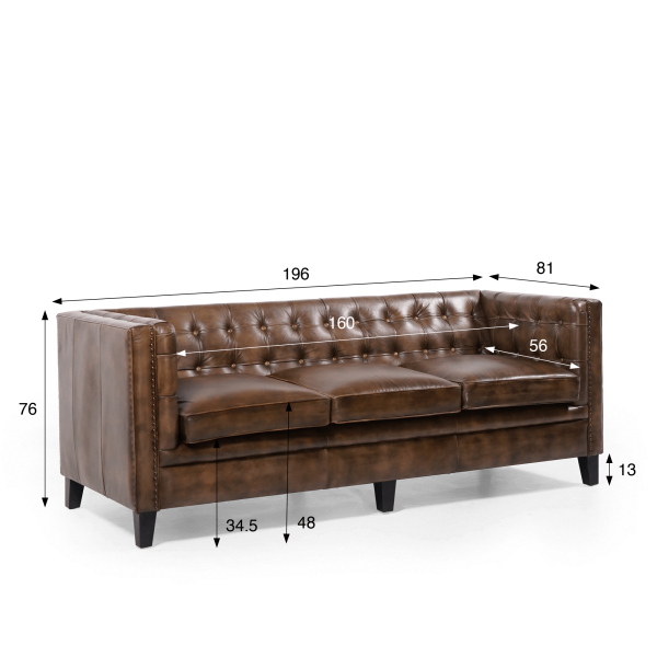 Chesterfield 3-zitsbank in gecapitonneerd buffelleer – Charles