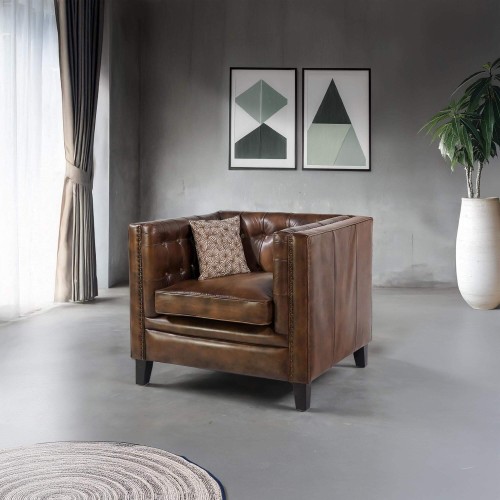 Fauteuil in buffelleer Chesterfield – Charles
