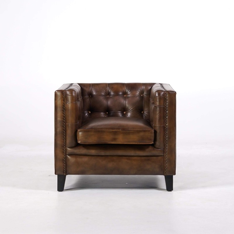 Fauteuil in buffelleer Chesterfield – Charles