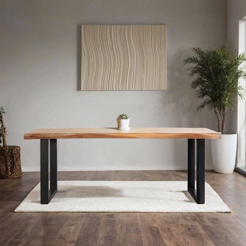 Massief houten eettafel met metalen poten - Rustik