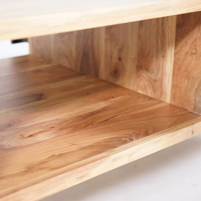 Industriële salontafel in massief acaciahout – Osaka