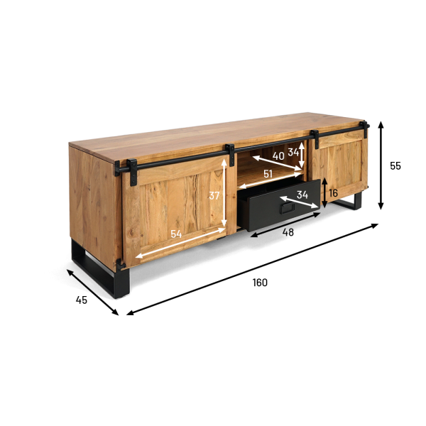 TV-meubel hout & metaal 160 cm - Osaka