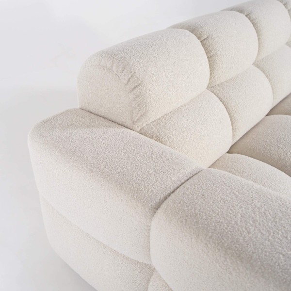 Rechte gecapitonneerde sofa in bouclé stof 2/3-zit – Elda