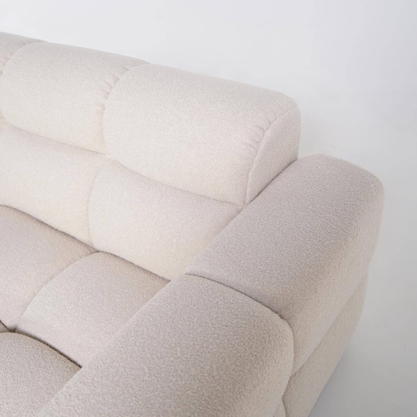 Rechte gecapitonneerde sofa in bouclé stof 2/3-zit – Elda