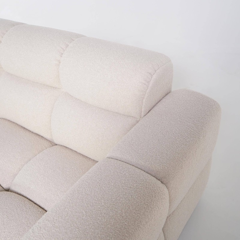 Rechte gecapitonneerde sofa in bouclé stof 2/3-zit – Elda