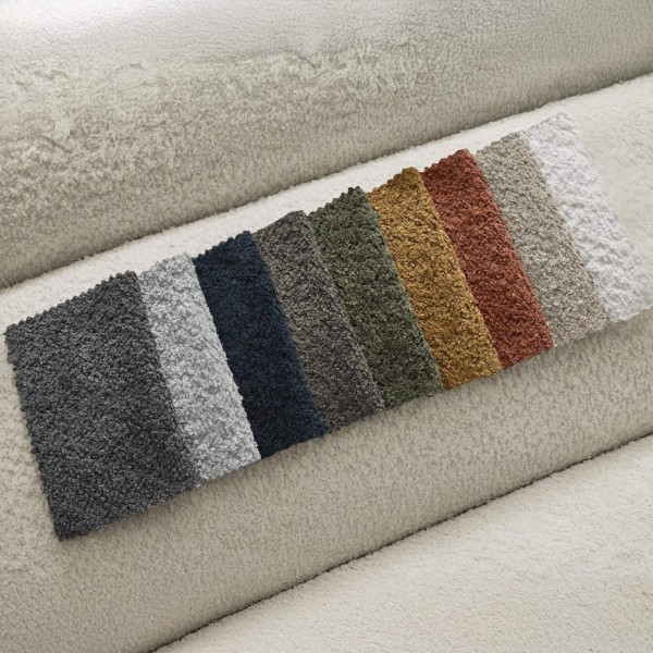 Rechte gecapitonneerde sofa in bouclé stof 2/3-zit – Elda