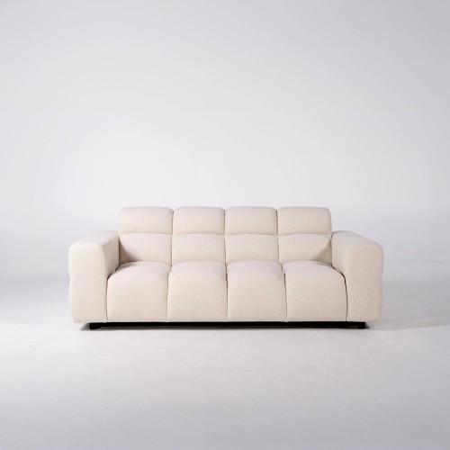 Rechte gecapitonneerde sofa in bouclé stof 2/3-zit – Elda