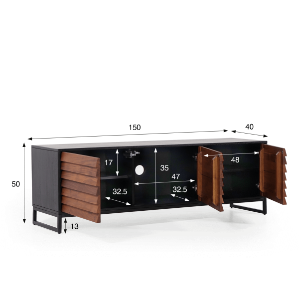 TV-meubel 150 cm van natuurlijk hout - Tamara