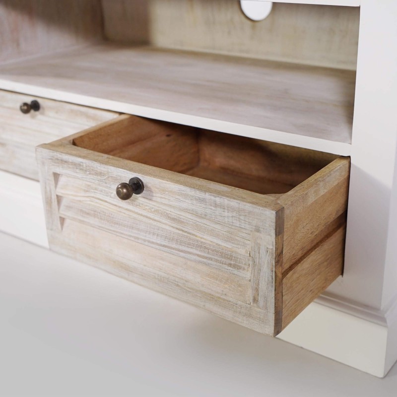 Witte tv-meubel van 140 cm in natuurlijk hout – Sea side