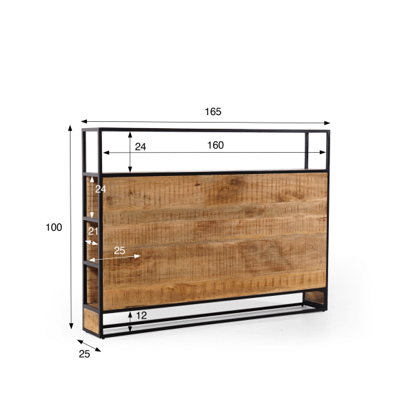 Industrieel hoofdbord van massief hout - Walter