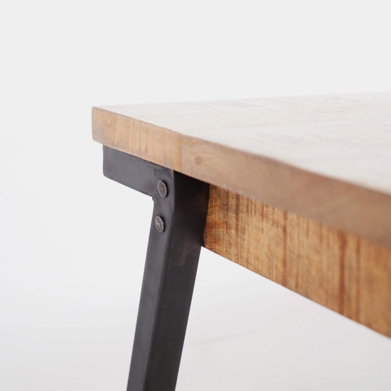 Vintage salontafel met massief houten blad en metalen onderstel – Retro Archi