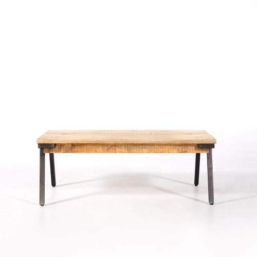 Vintage salontafel met massief houten blad en metalen onderstel – Retro Archi