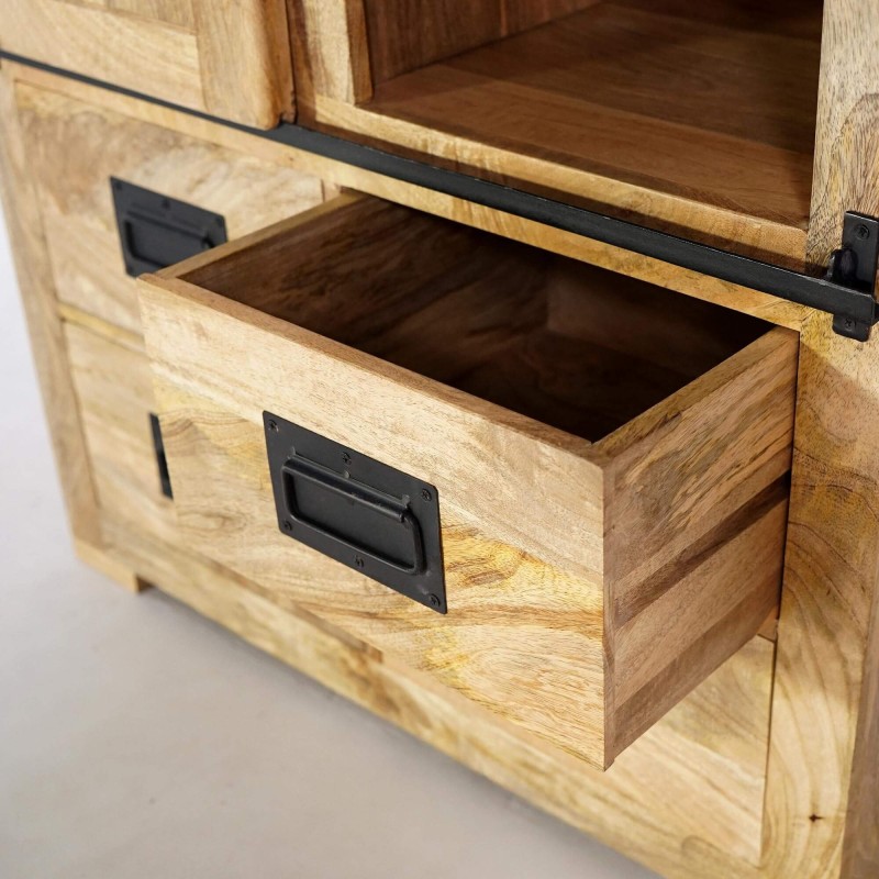 Industriële hoge buffetkast in hout en metaal 90 cm – Paris