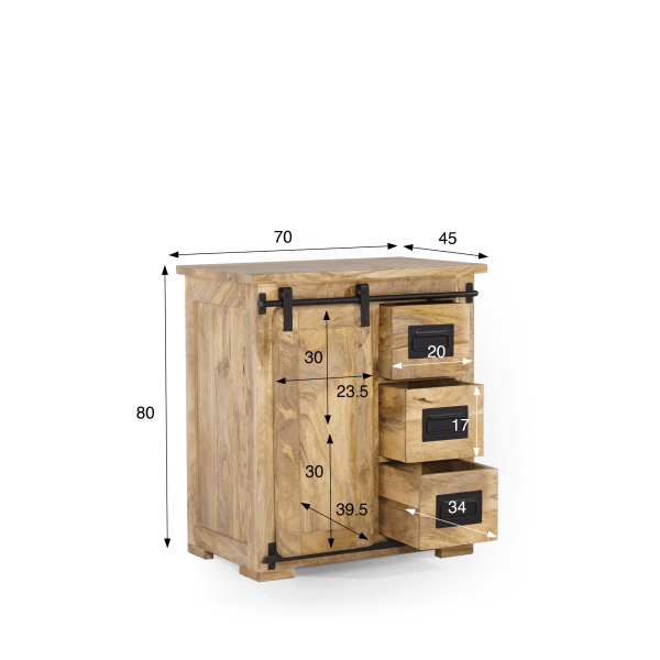 Industriële dressoir van massief hout 70 cm – Paris
