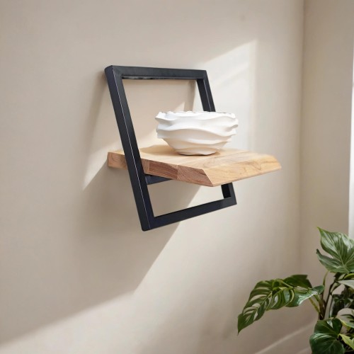 Wandplank 30 cm hout en metaal - Inclined