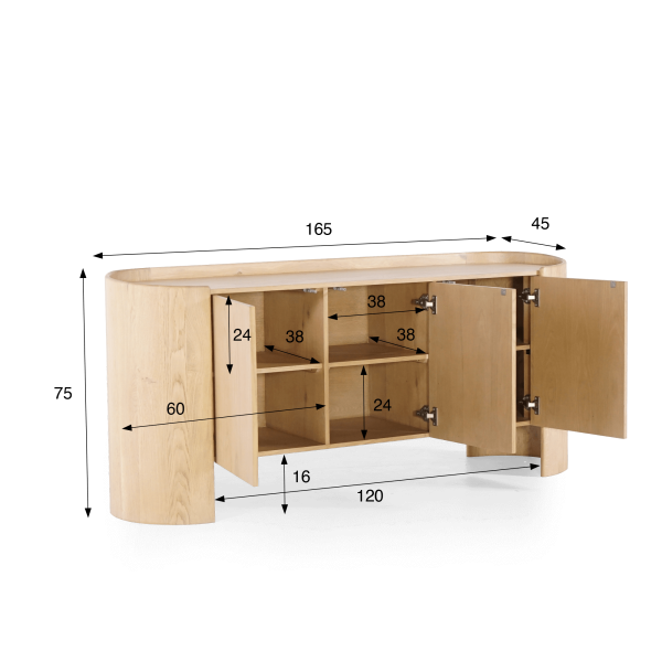 Dressoir in massief eikenhout 3 deuren 200 cm - Lago