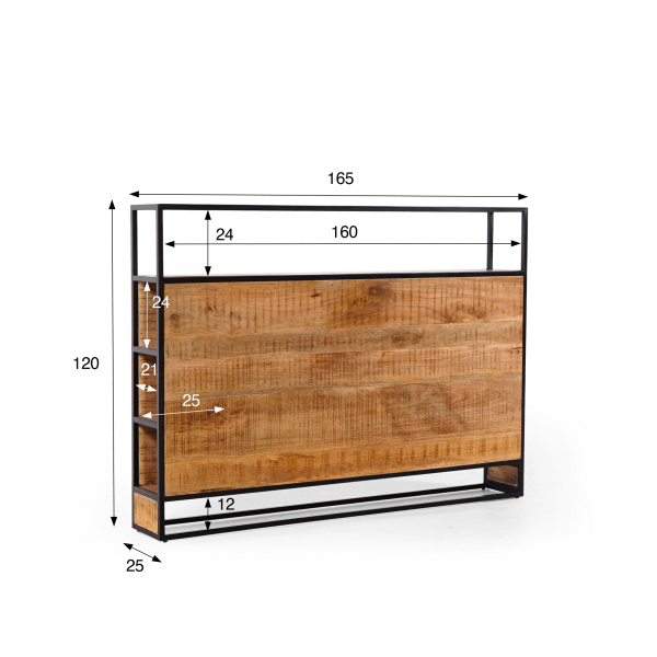 Industrieel hoofdbord van massief hout - Walter