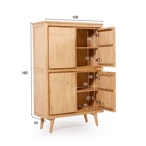 Hoog massief houten dressoir met 4 deuren - Pragati