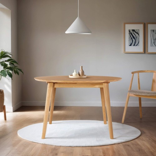 Ronde eettafel in eikenhout Ø120 cm met verlengblad van 45 cm